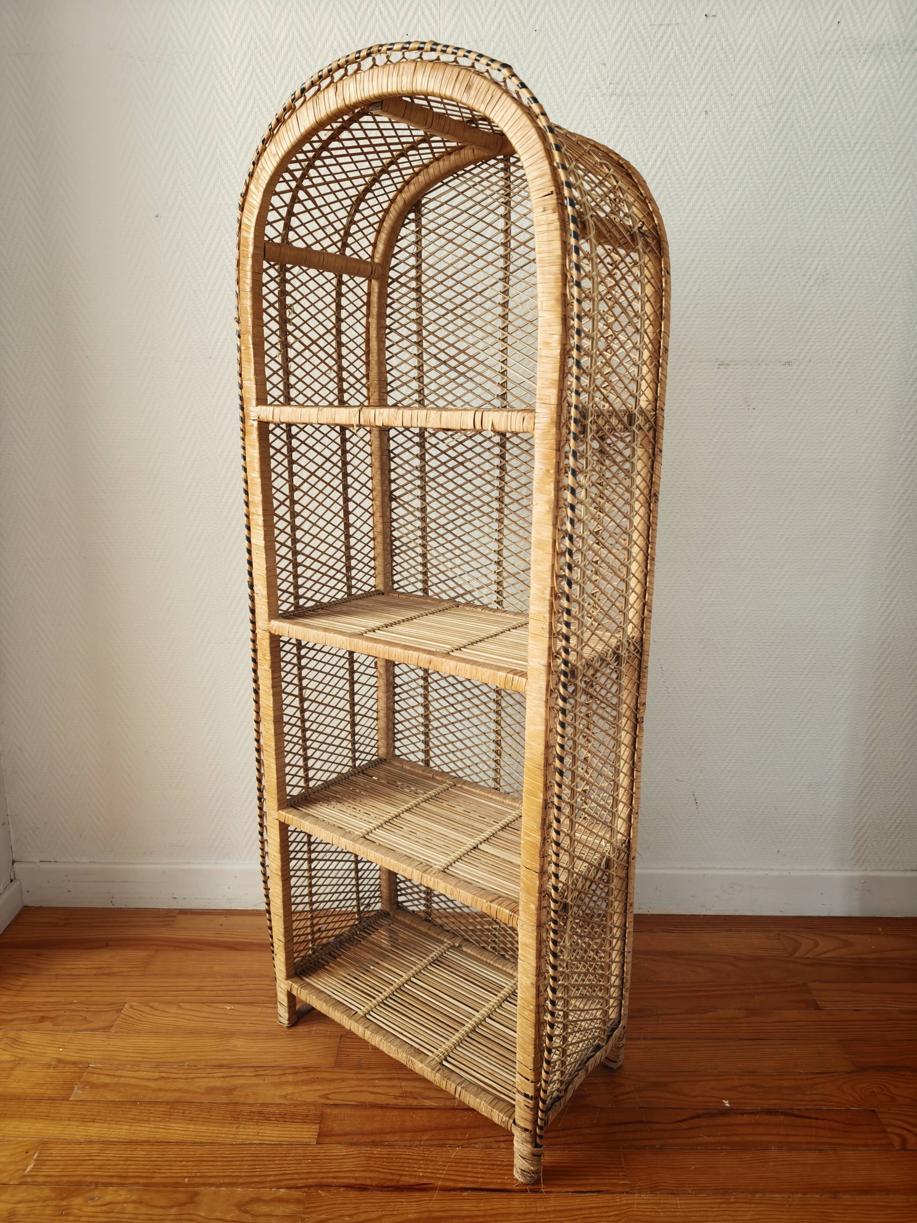 Rattan shelf on legs circa 1960
