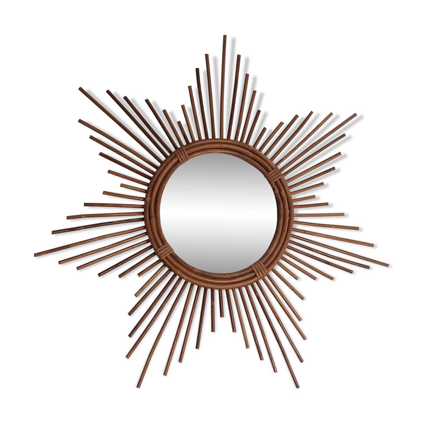 rattan sun mirror 70cm, 60s.