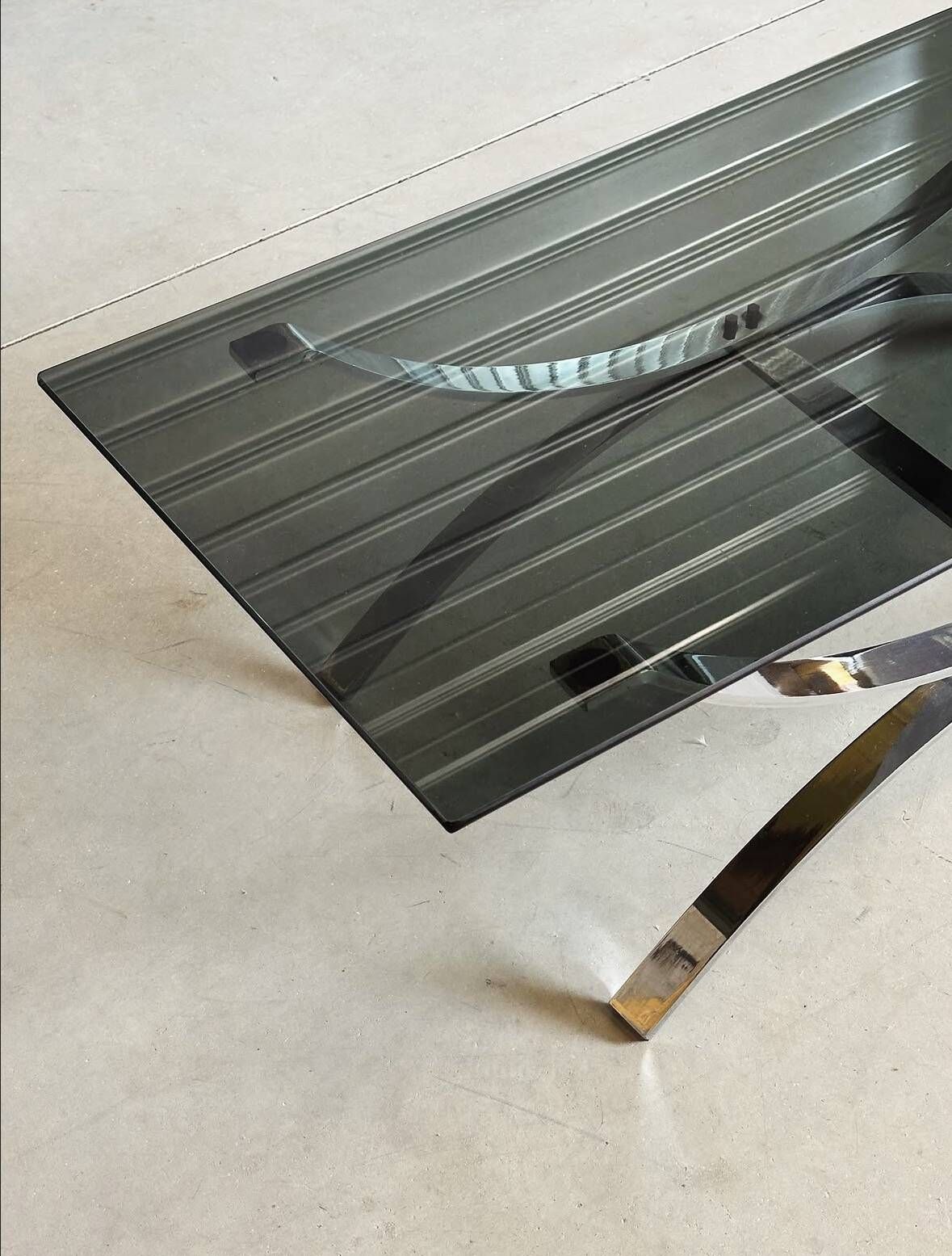 Vintage coffee table — smoked glass & chrome
