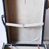 Old cabin trunk, wooden suitcase with compartments