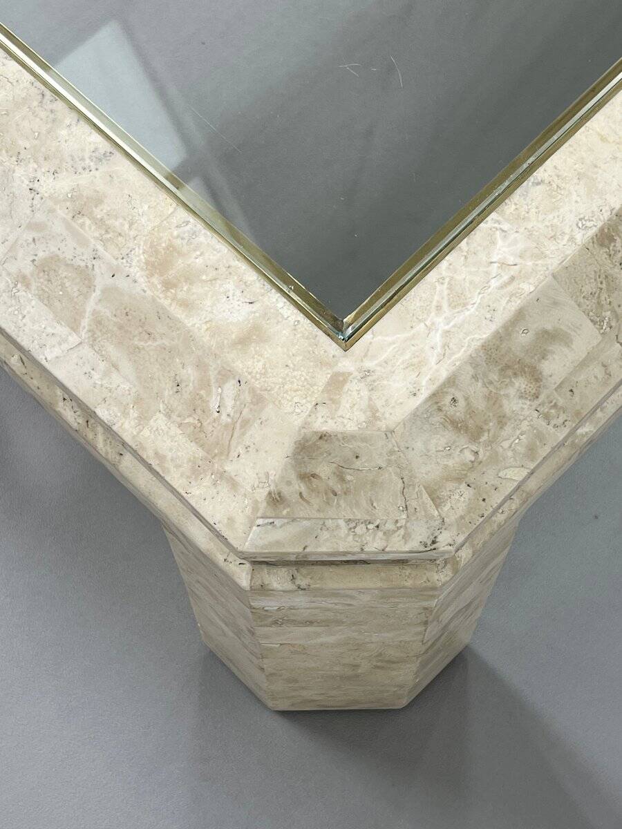 1980s coffee table in stone and glass marquetry