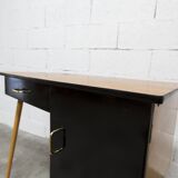 Baumann desk and chair, 1960s, Formica, wood and black, green seat