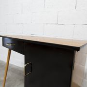 Baumann desk and chair, 1960s, Formica, wood and black, green seat