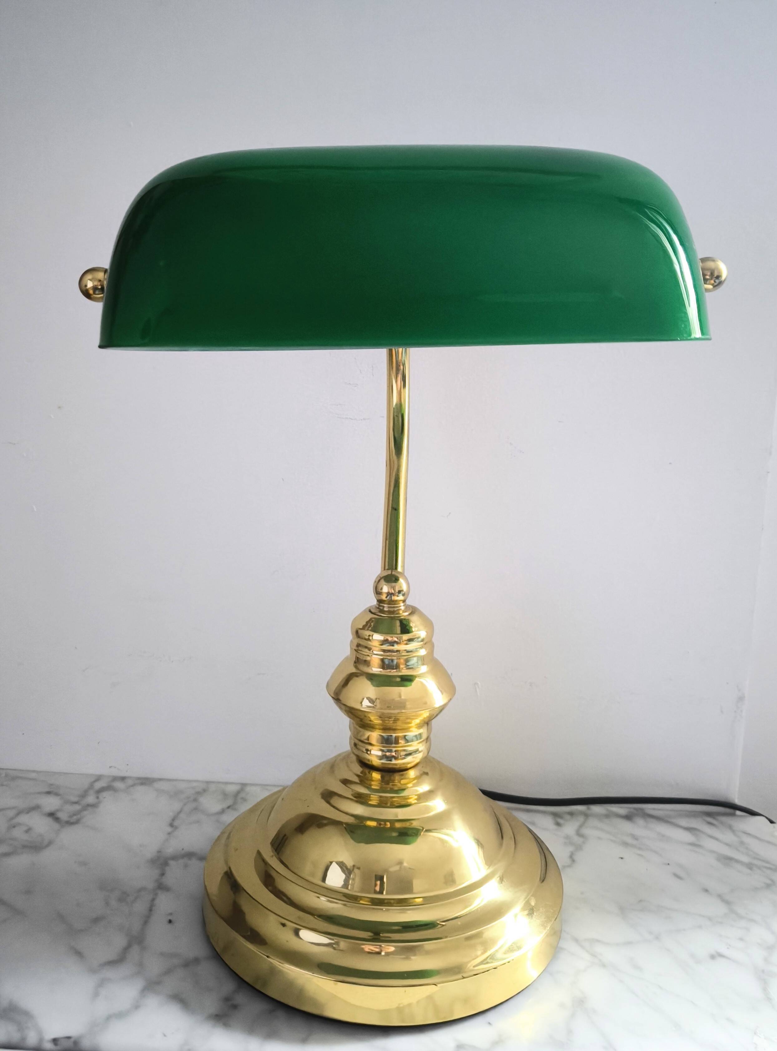 Lámpara vintage de banquero de cristal verde opalino