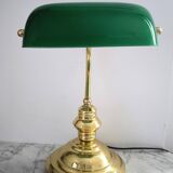 Lámpara vintage de banquero de cristal verde opalino