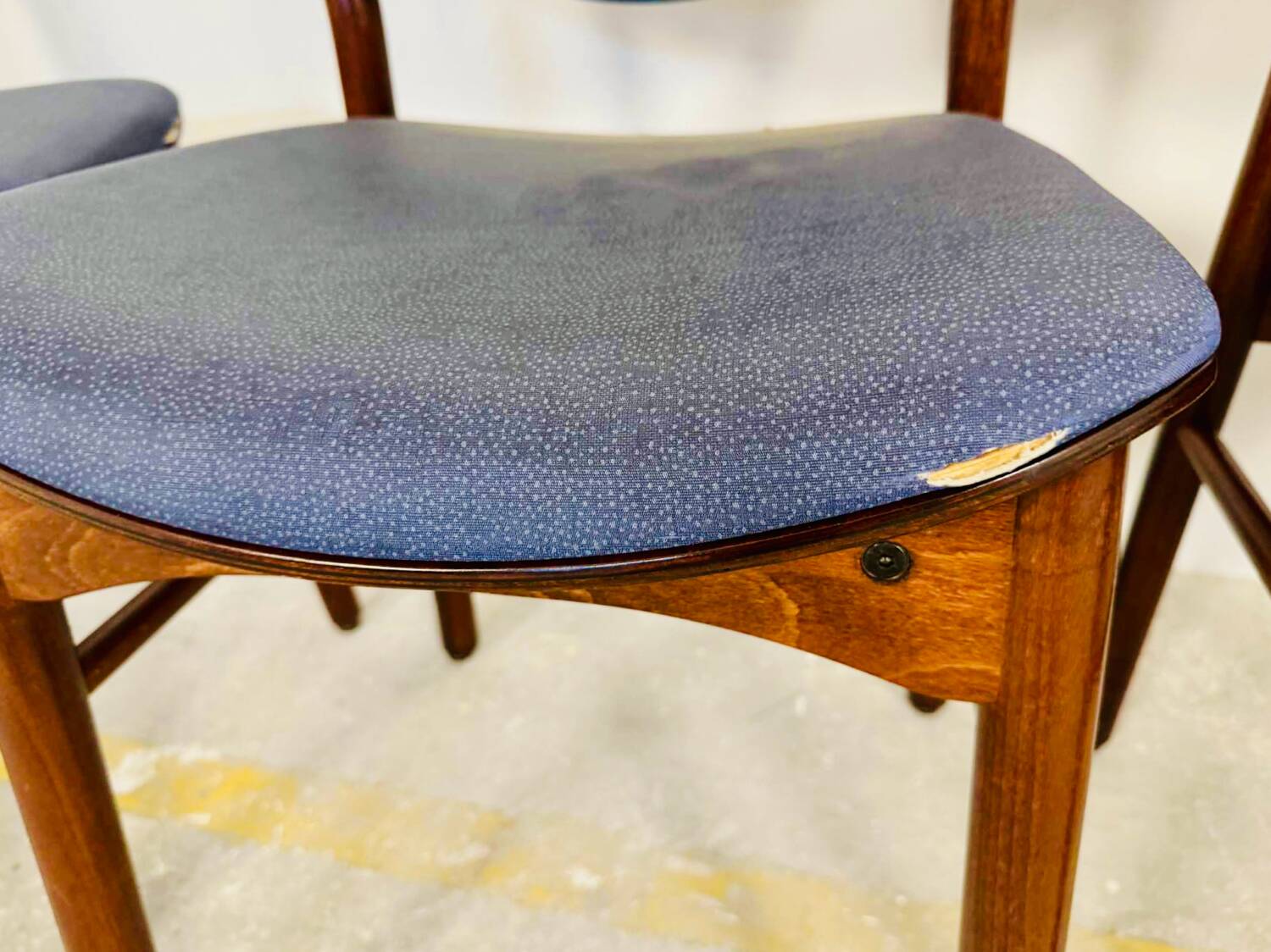 Set of 12 Baumann chairs, vintage, blue Skai seat.