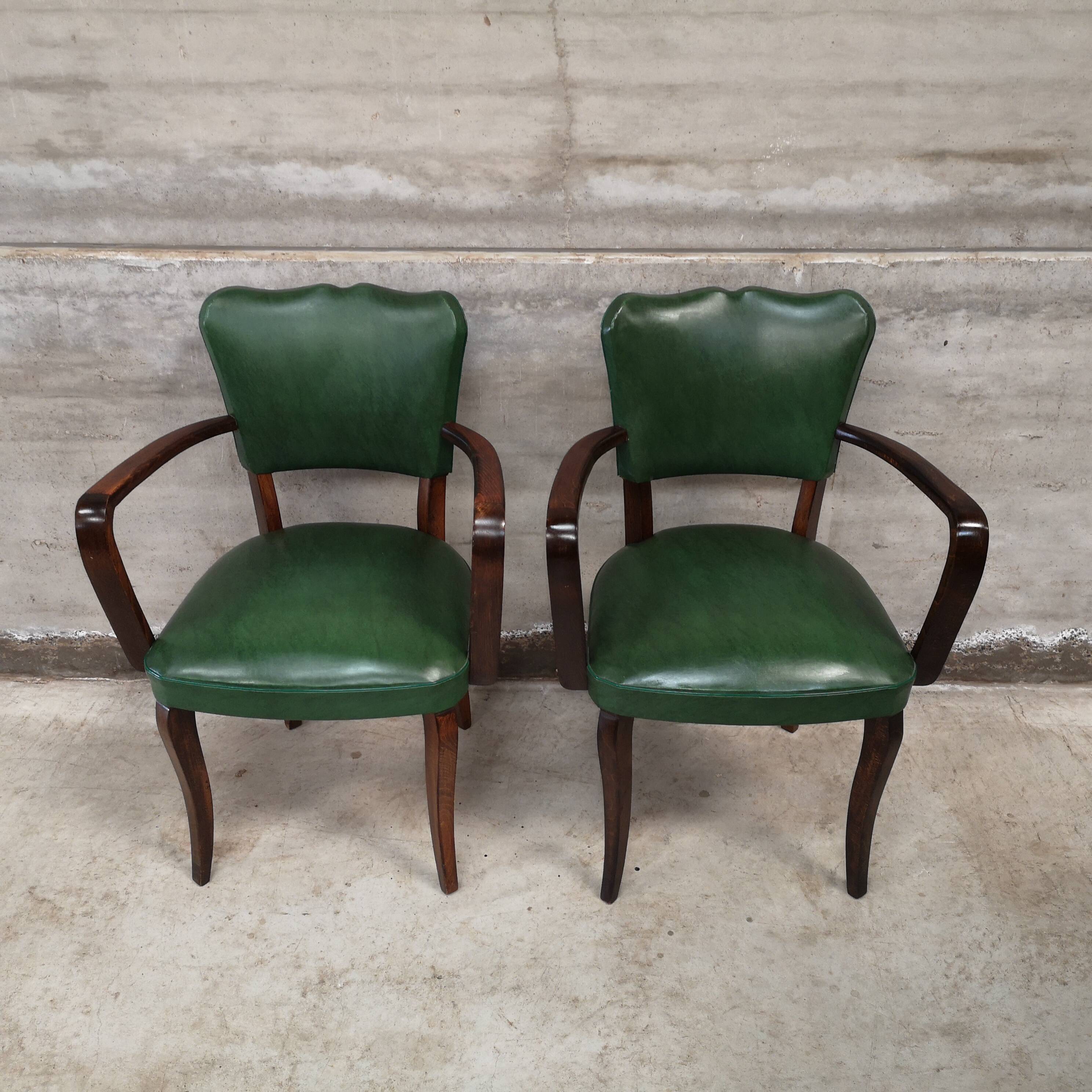 Pair of vintage green bridge armchairs