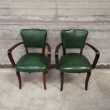 Paire de fauteuil bridge vintage vert