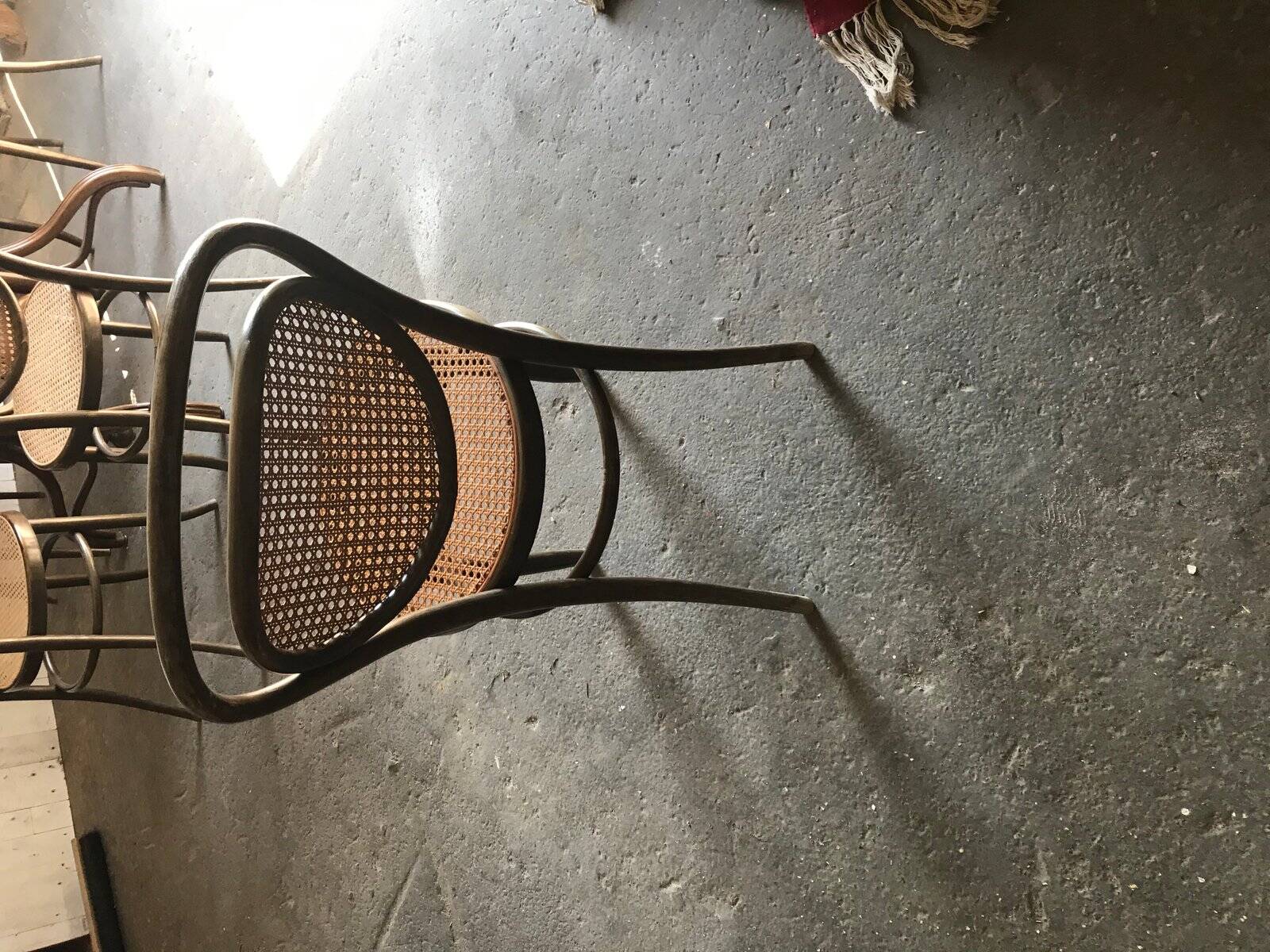 Brown Scandinavian wooden and cane set: 1960s table + 6 chairs (set of 7)