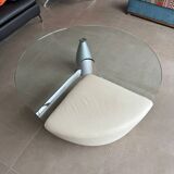 Table de salon Tisch design en verre trempé avec pouf en cuir