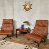 Pair of Scandinavian leather relax vintage armchairs brand Kebe