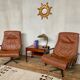 Pair of Scandinavian leather relax vintage armchairs brand Kebe