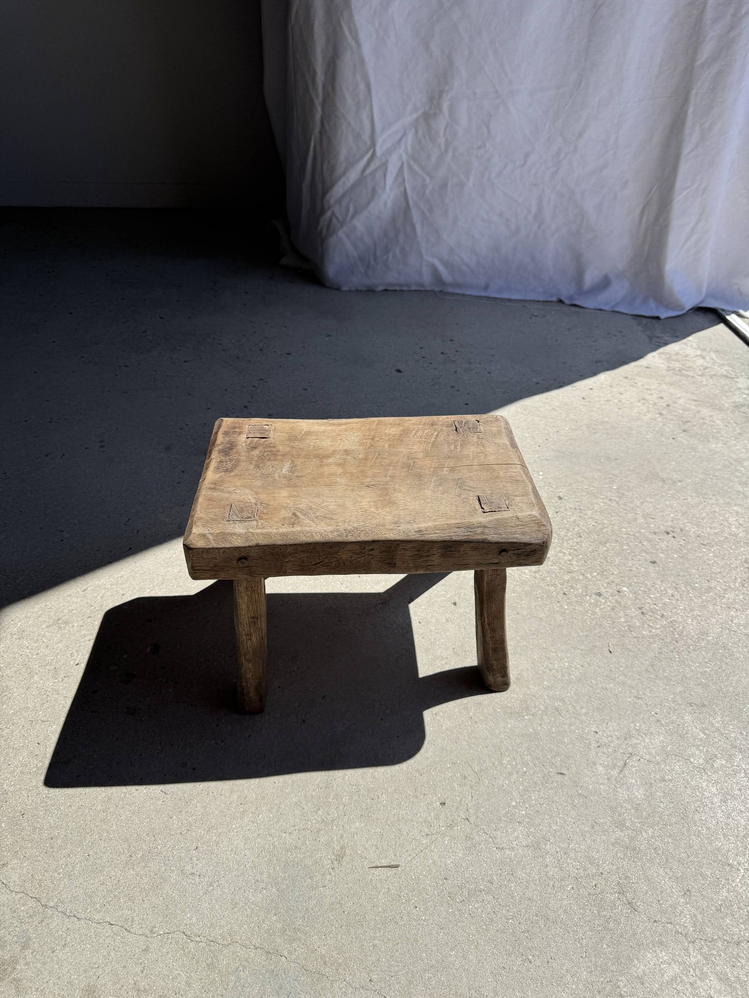 Small stool, rectangular accent stool in solid teak wabi-sabi H26.
