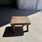 Small stool, rectangular accent stool in solid teak wabi-sabi H26.
