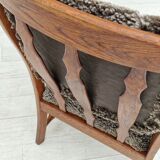 1960s, danish design, renovated-reupholstered high-back ear flap chair, sheepskin, oak wood