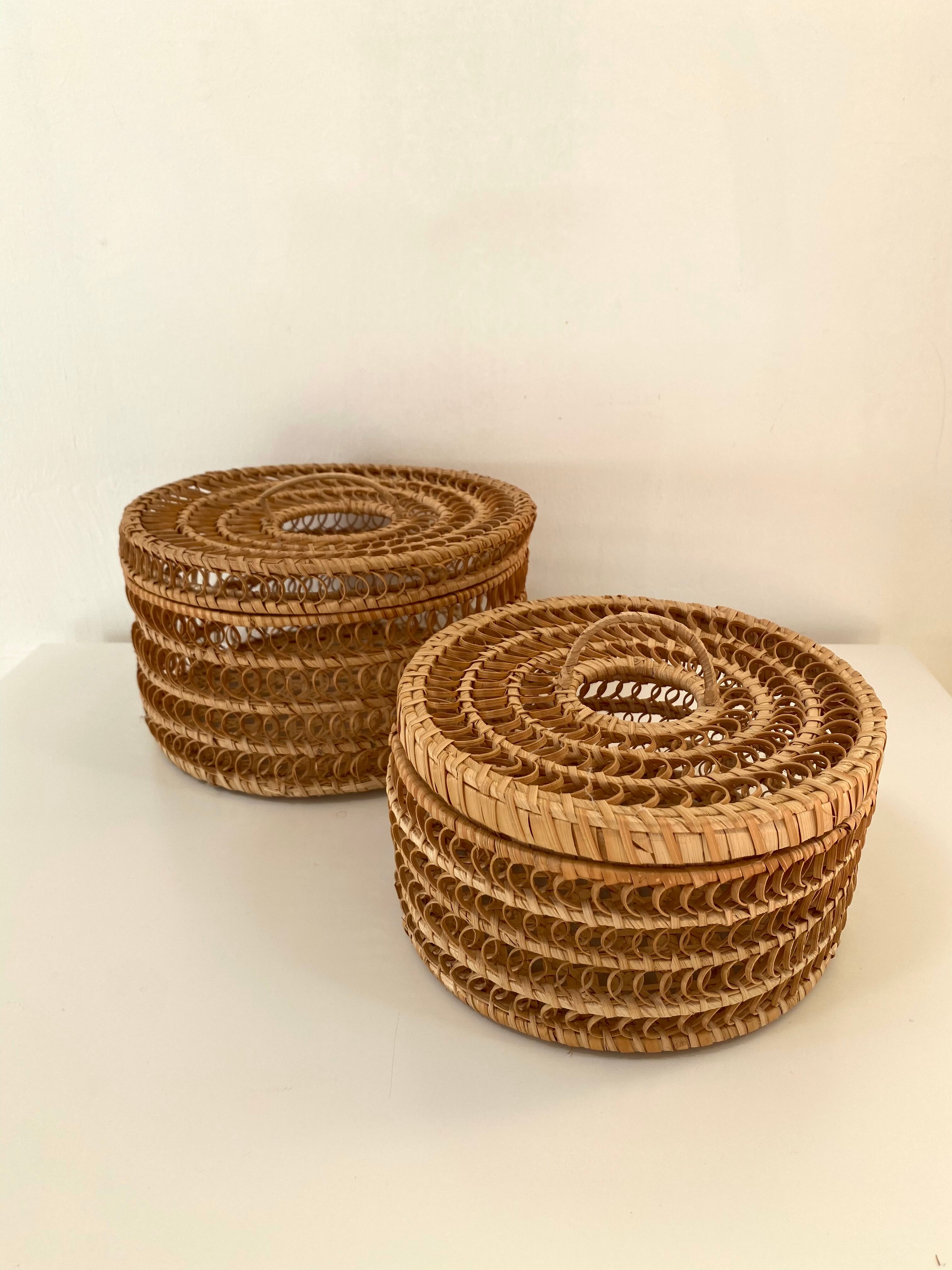 Vintage basket box in woven rattan
