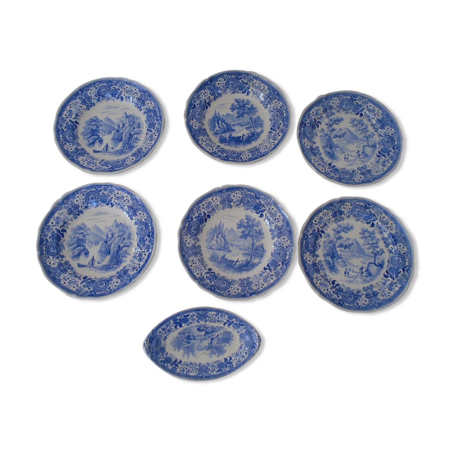Set de 6 assiettes 1 ravier Villeroy & bBoch Burgenland décor bleu faience