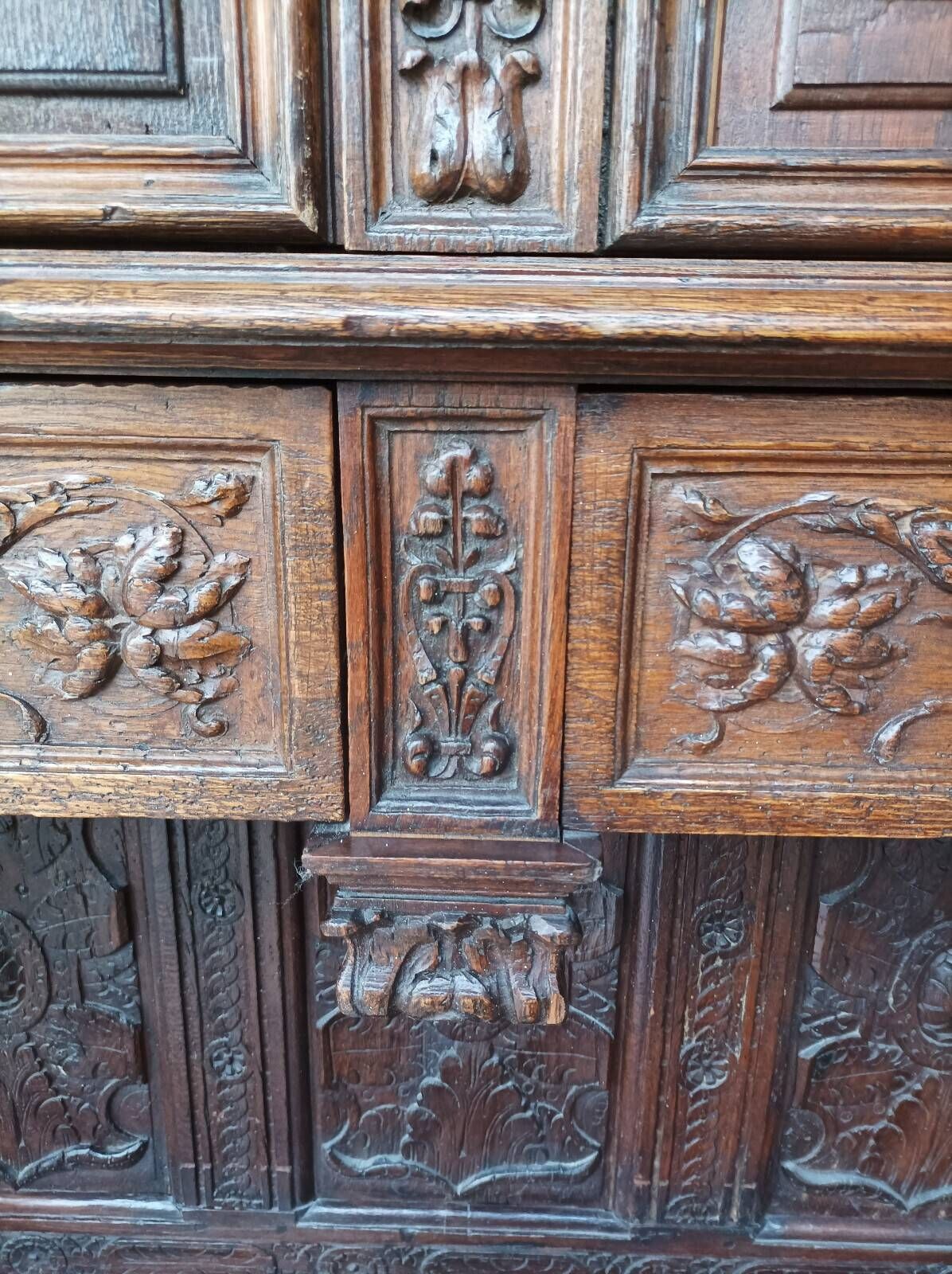 Renaissance oak carved buffet cabinet