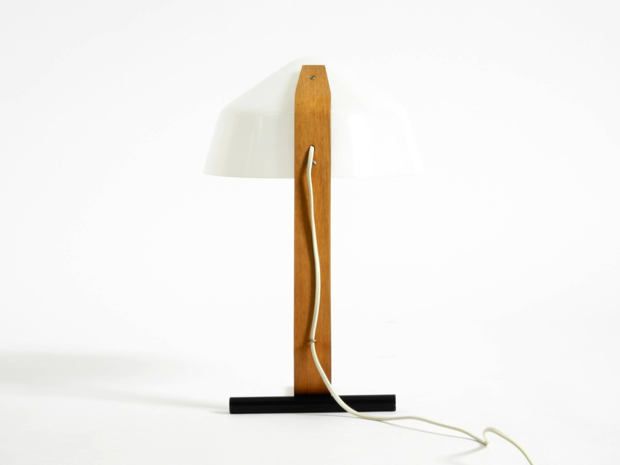 Original Space Age 1960s plywood table lamp with plastic shade by Temde