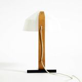 Original Space Age 1960s plywood table lamp with plastic shade by Temde