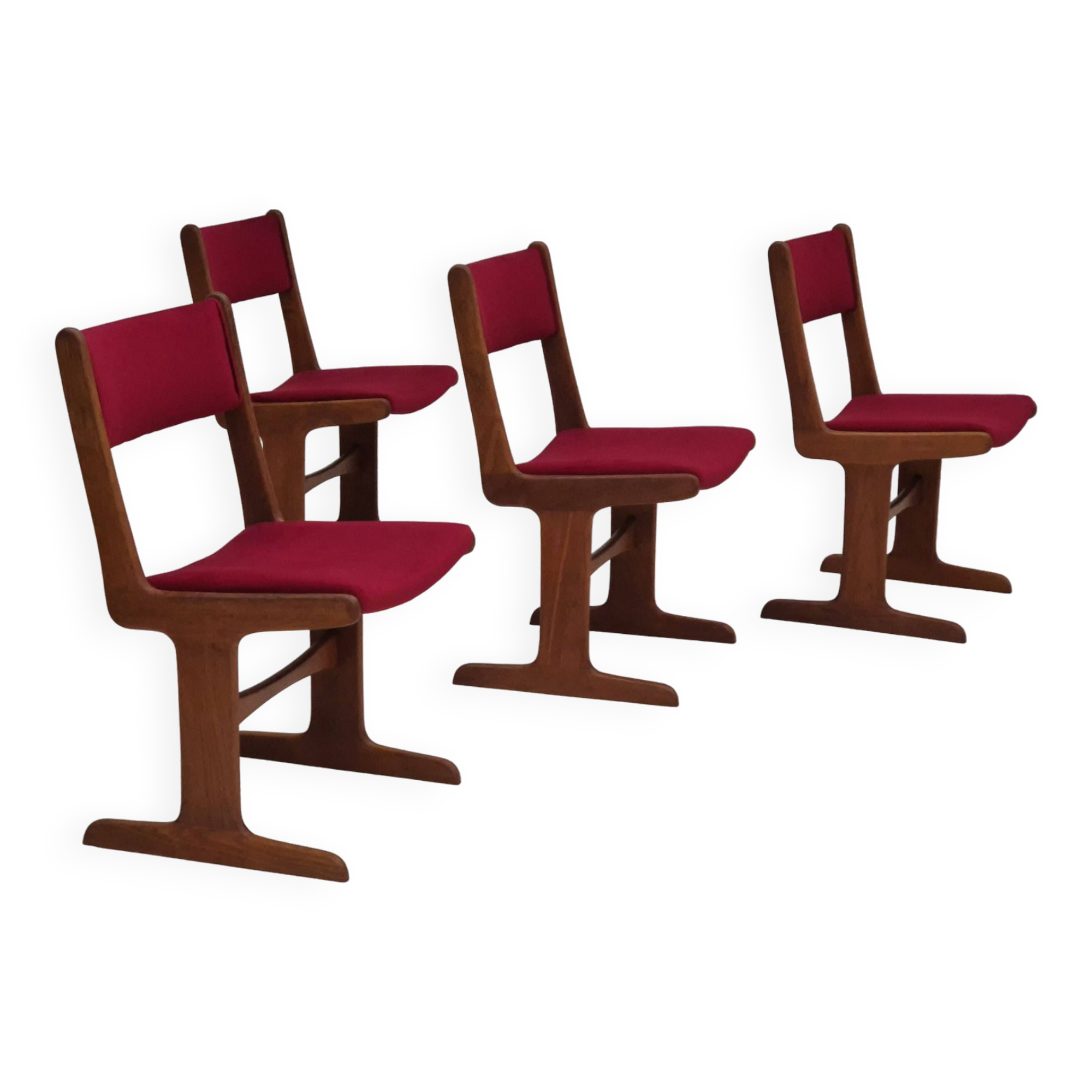 1970s, set of 4 reupholstered Danish chairs, Farsø Møbelfabrik, teak wood, furniture velour.