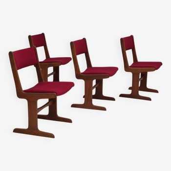 1970s, set of 4 reupholstered Danish chairs, Farsø Møbelfabrik, teak wood, furniture velour.