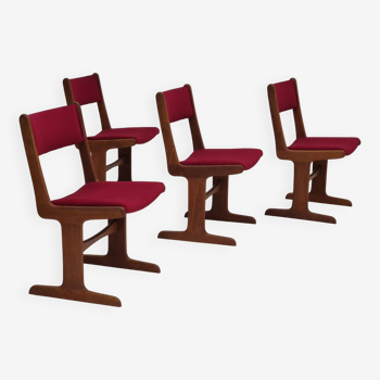 Années 1970, ensemble de 4 chaises danoises retapissées, Farsø Møbelfabrik, bois de teck, velours d'ameublement.