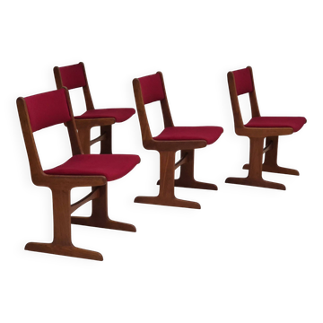 1970s, set of 4 reupholstered Danish chairs, Farsø Møbelfabrik, teak wood, furniture velour.