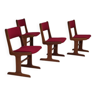 Années 1970, ensemble de 4 chaises danoises retapissées, Farsø Møbelfabrik, bois de teck, velours d'ameublement.