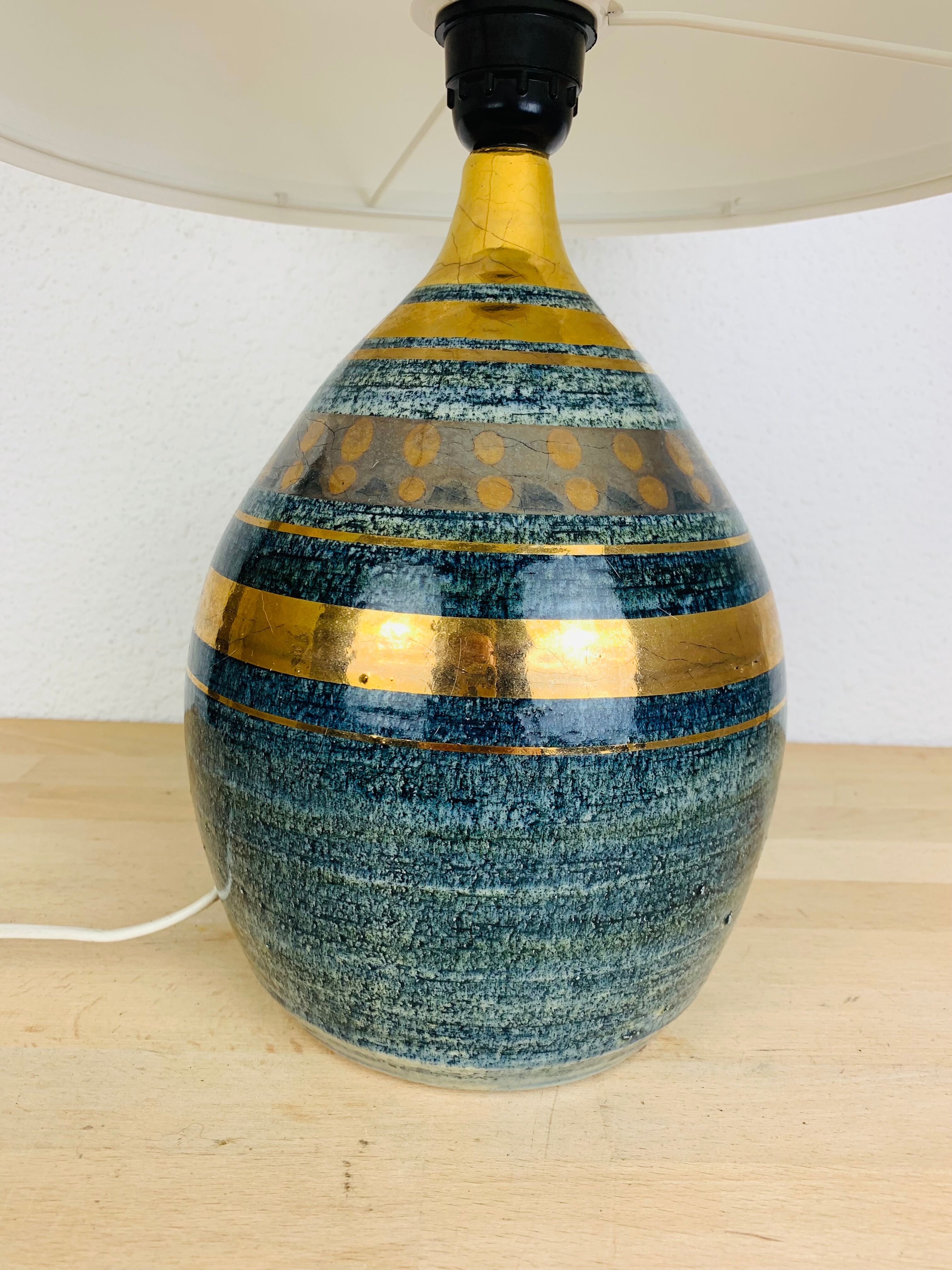 Lamp Georges Pelletier workshop La Roue in Vallauris, blue and gold ceramic