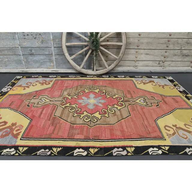 Vintage Turkish Oushak handmade wool cotton pink area rug 172x310