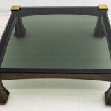 Luciano Frigerio Midcentury Italian Wood and Brass Coffee Table "Ussaro",70
