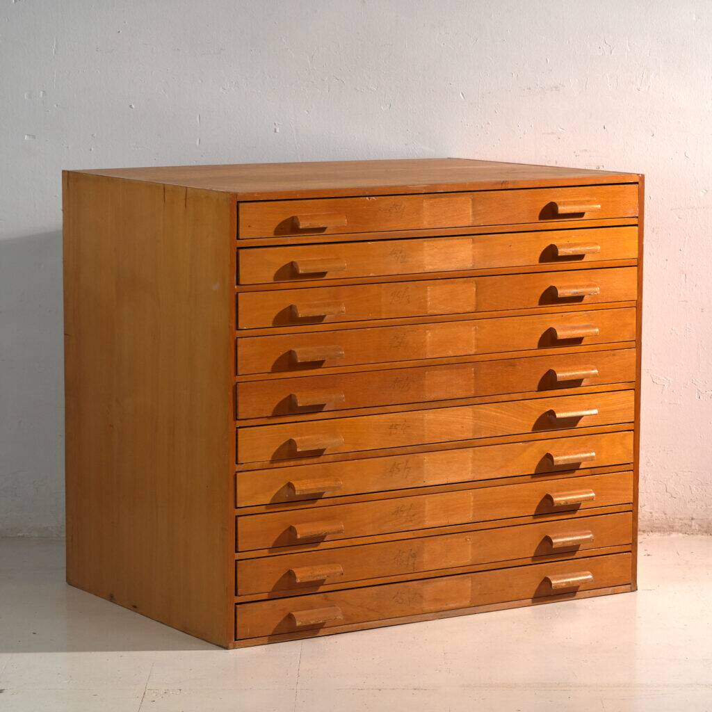 Antique plan cabinet in beech wood – Central Europe, circa 1960