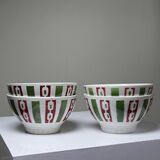 4 coffee bowls made of Badonviller earthenware, Art Deco decor from the vintage 1940s-1950s.