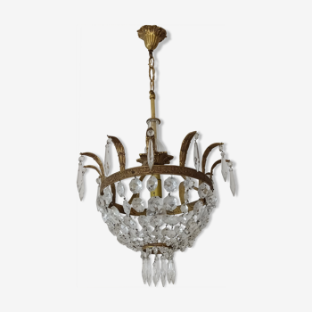 Old bronze chandelier with crystal stamps