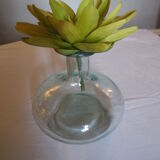 Pale green transparent glass flattened sphere shape vase