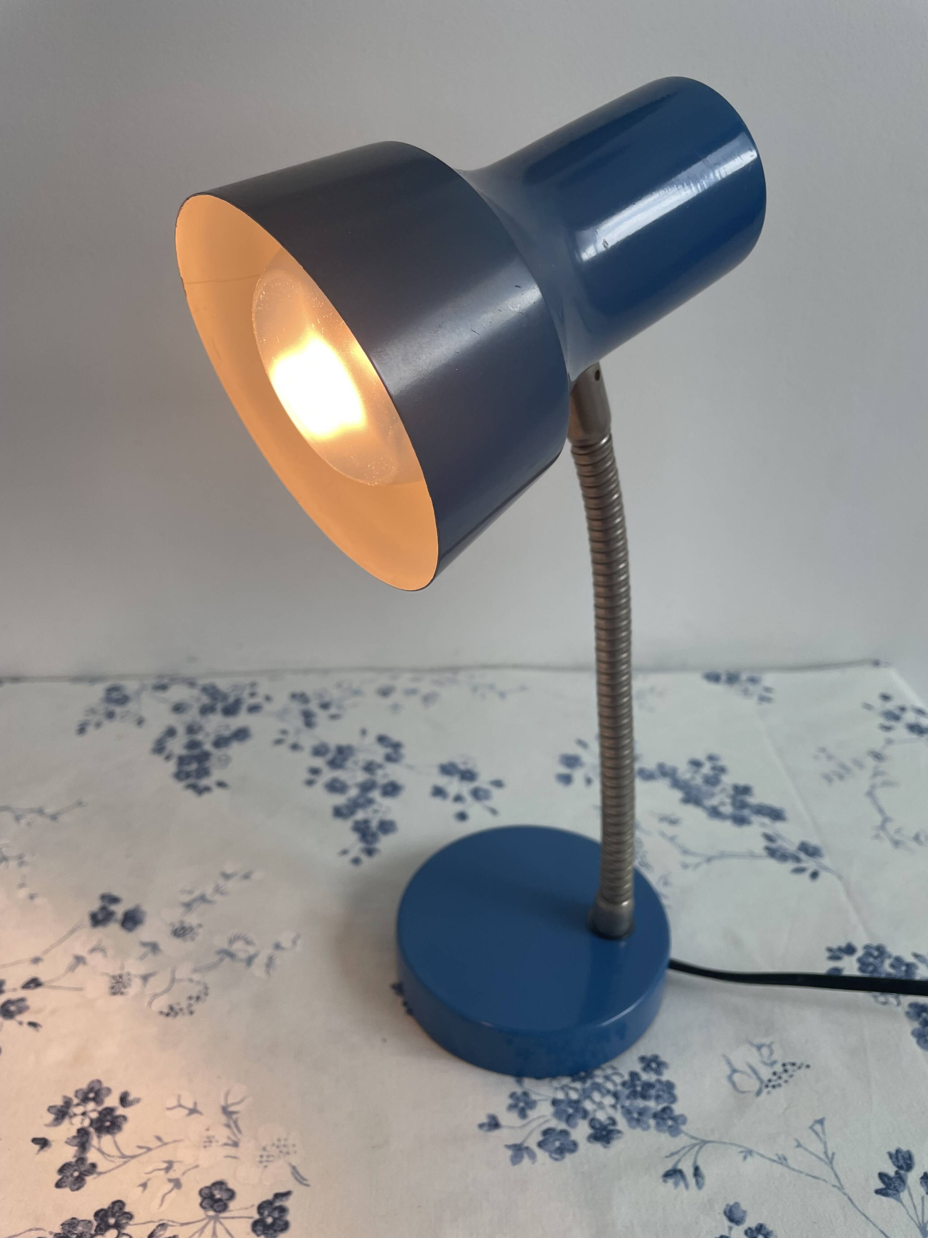 Vintage blue desk lamp, 1970s, flexible chrome metal