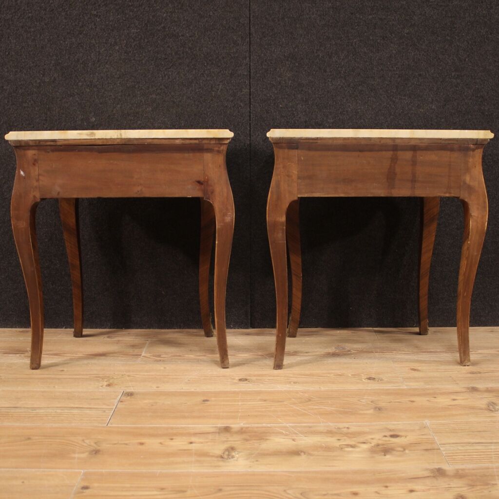 Pair of Italian inlaid bedside tables with marble top