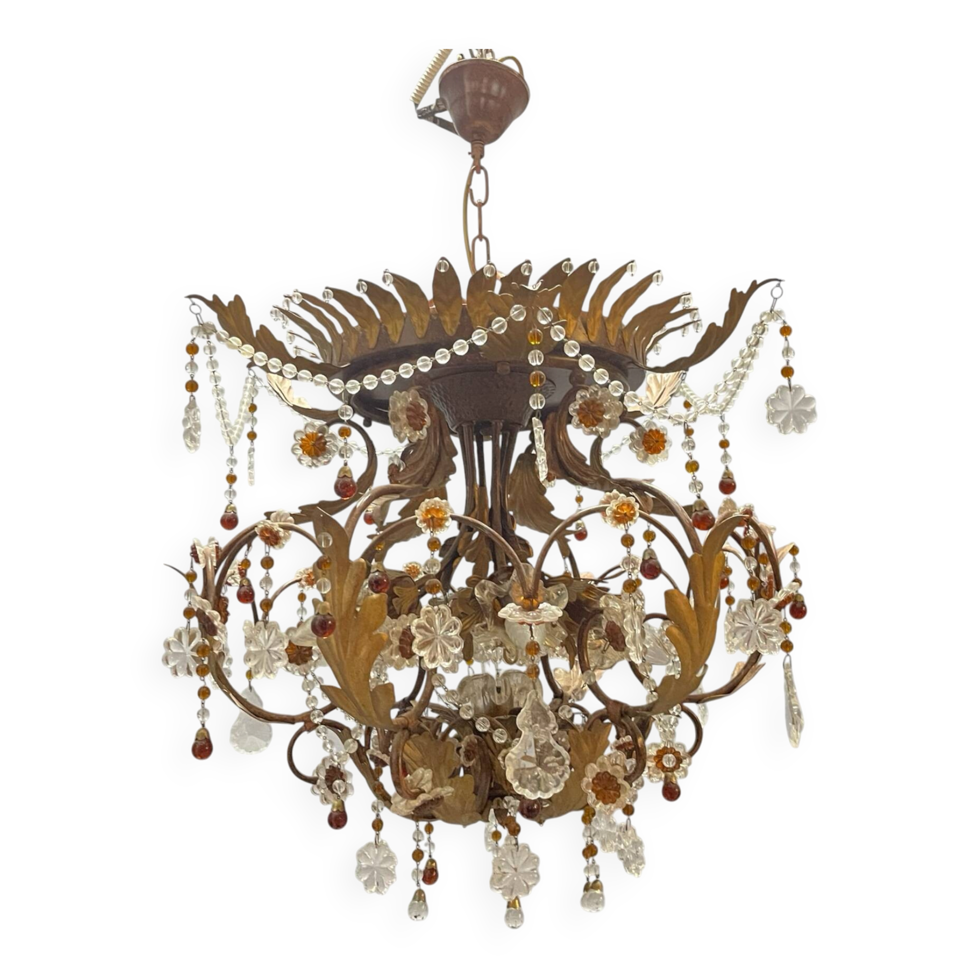 Italian Tole Murano Glass Chandelier 1960’s 