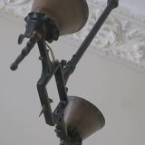 Brutalist wrought iron and copper 2-arm chandelier, 1960s