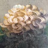 Vintage French oil painting of chrysanthemums, signed