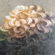 Vintage French oil painting of chrysanthemums, signed
