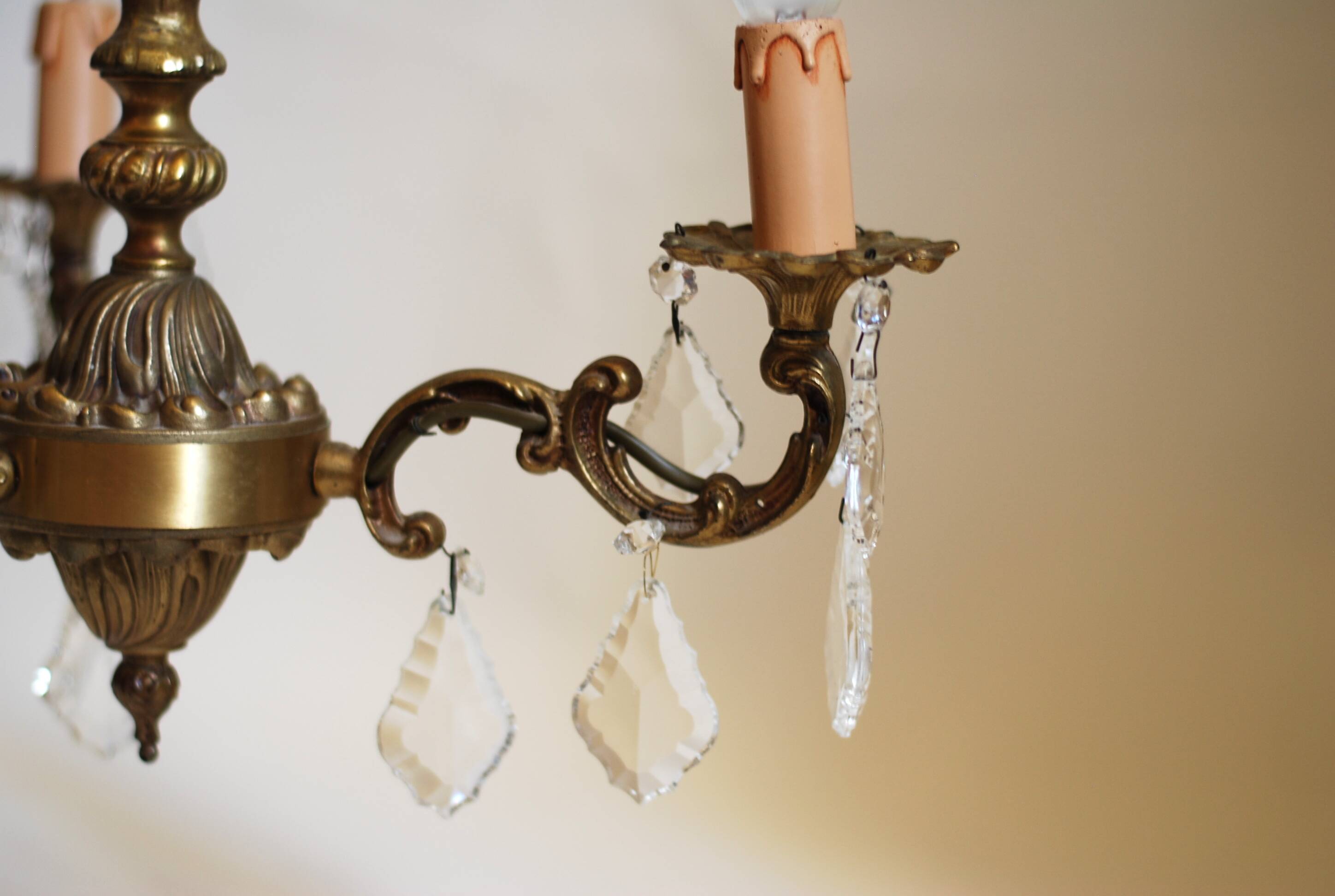French vintage 3 arm crystal chandelier