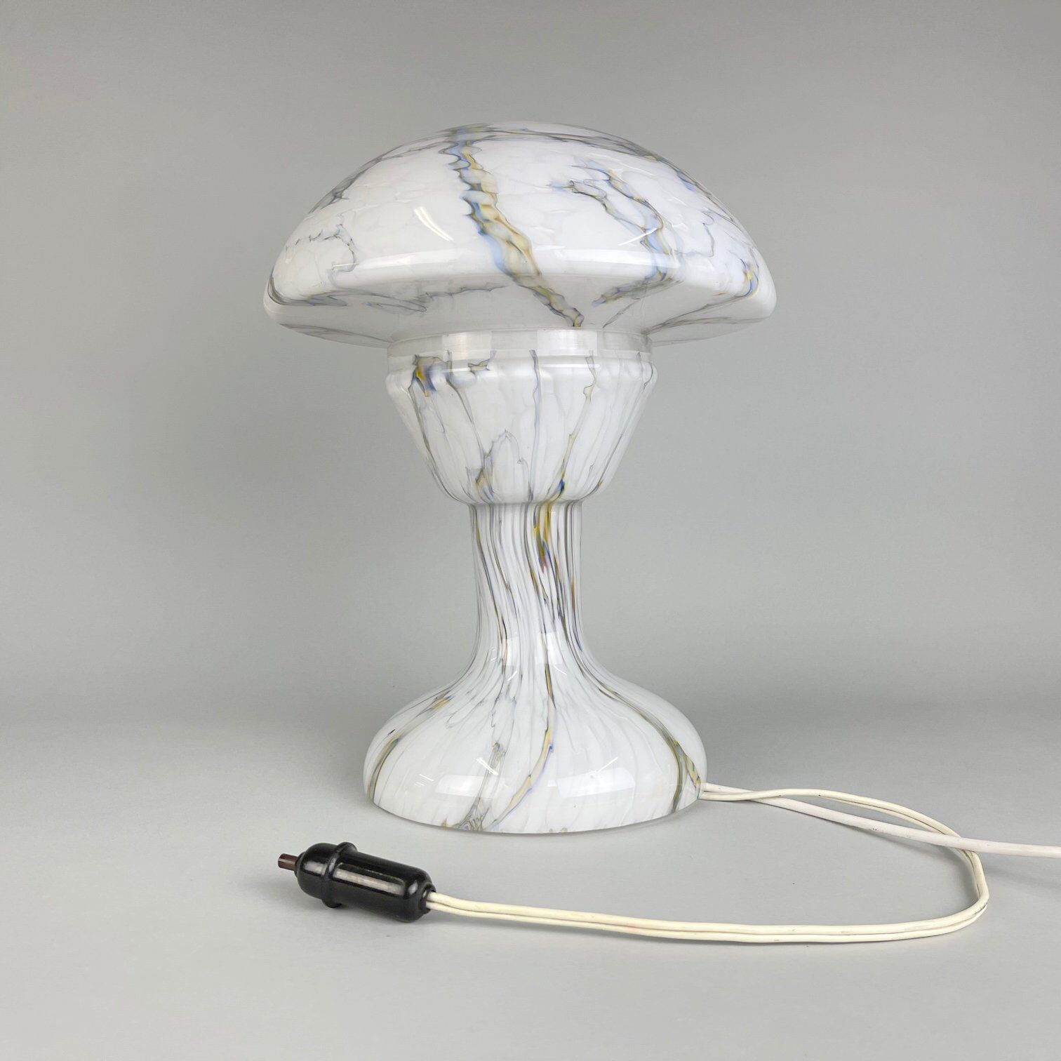 Lampe de table champignon en verre marbré vintage, années 1930