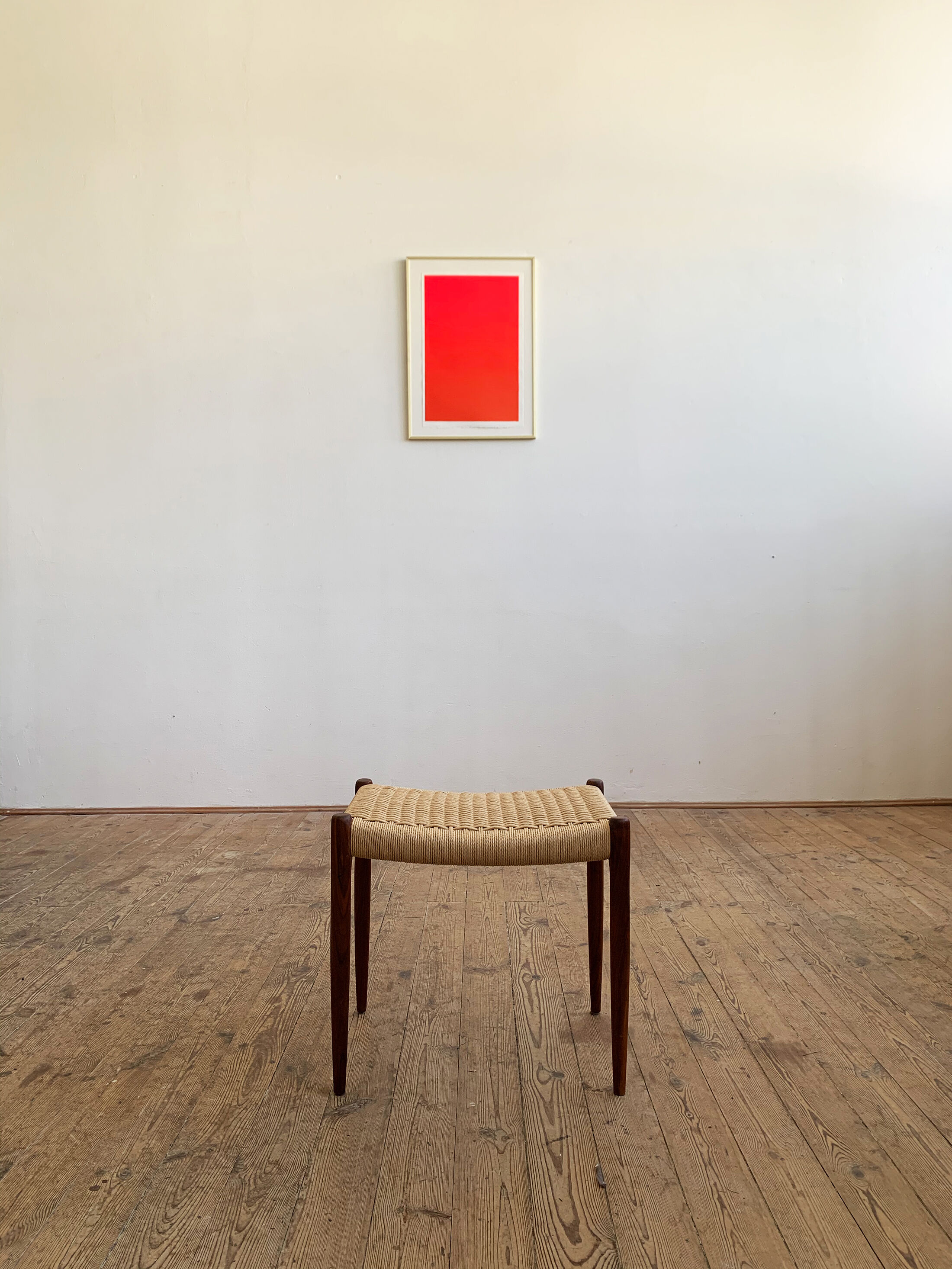Danish midcentury walnut stool, model 80A by Niels O. Møller with papercord seat