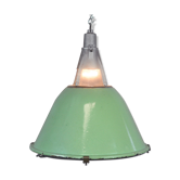Green Enameled Industrial Pendant Light, 1950s