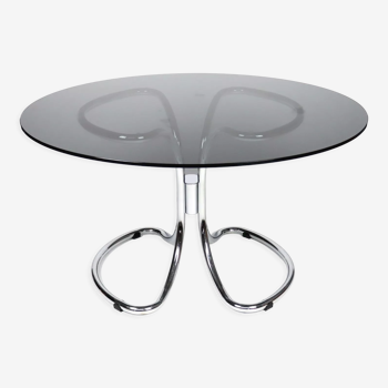 Dining table smoked glass and chrome foot