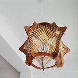 Vintage 1960s wood and straw wooden ceiling hanging lamp