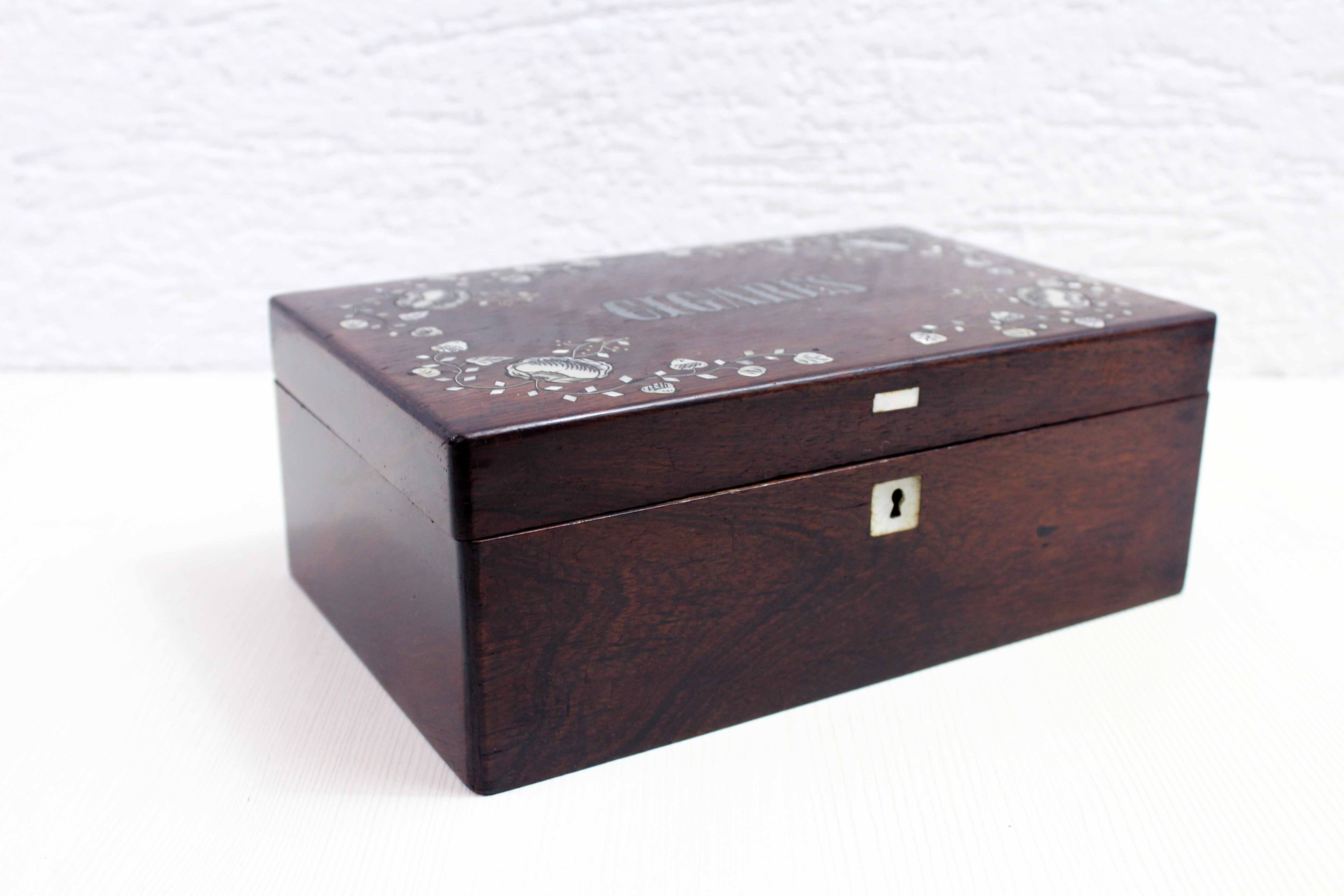 Wooden and mother-of-pearl cigar box