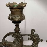 Pair of bronze candlesticks representing chimeras/dragons - 19th century